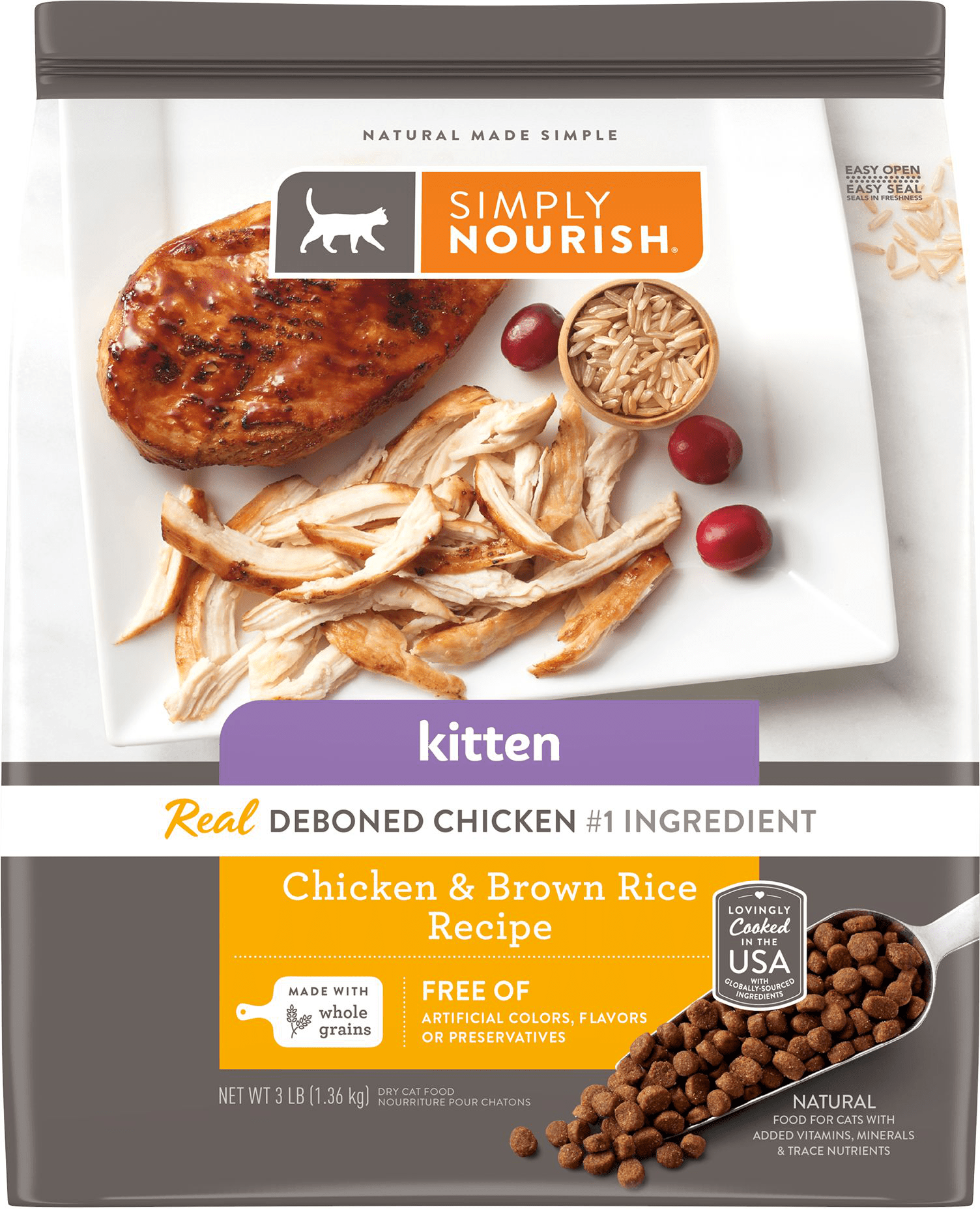 Simply Nourish Kitten Dry Cat Food Natural, With Grain, Chicken